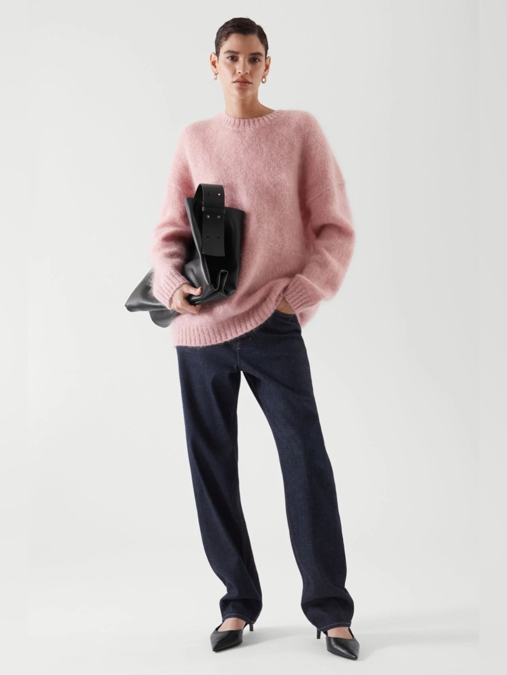 COS Mohair Wool blend textured dust pink crewneck oversized sweater S